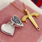 Between Worlds - Heart Locket with Dagger Ruby Silver 925